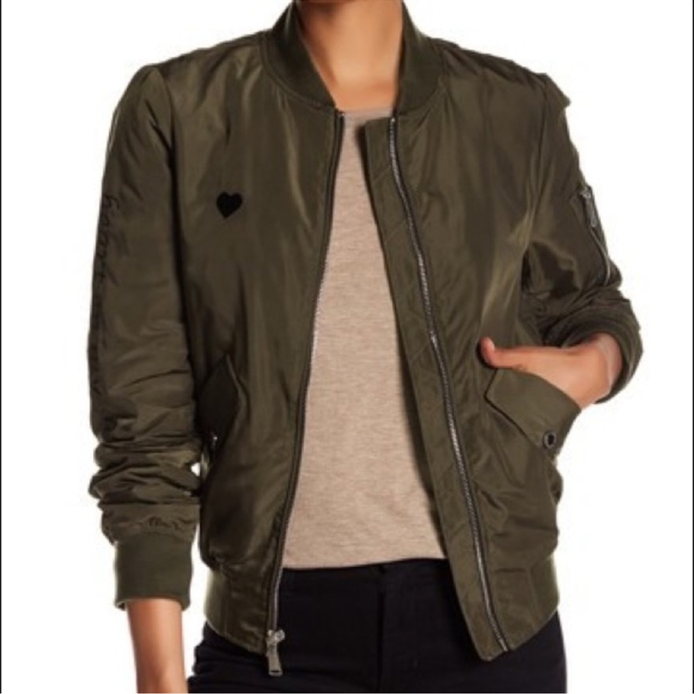 Green nylon with orange lining BCBG bomber jacket